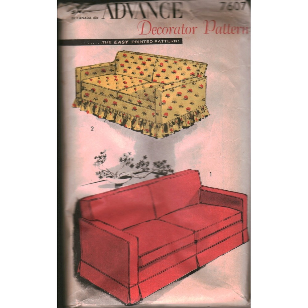 Vintage Advance 7607 Decorator Pattern Sofa Bed Slipcover Tailored Gathered 72"